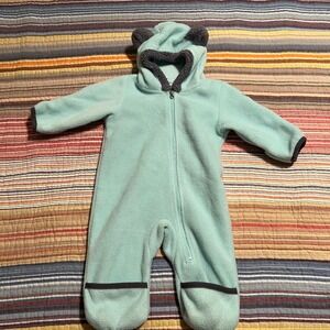 Columbia Baby Fleece Bunting‎ Hooded Bear Ears Zip Up 3-6 Months Mint Green